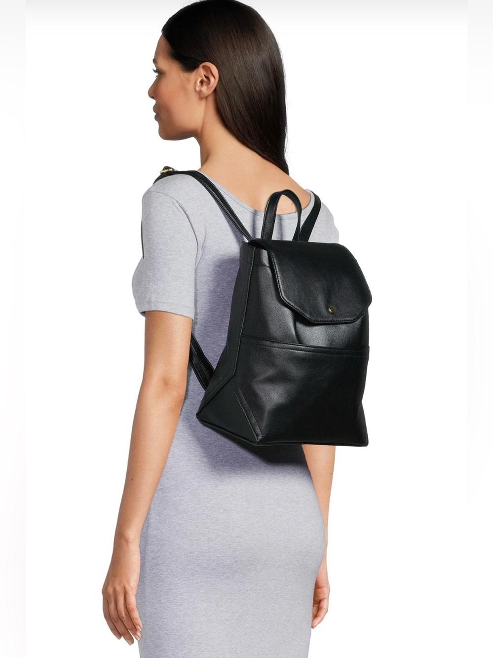 Time and Tru Black Faux Leather Backpack